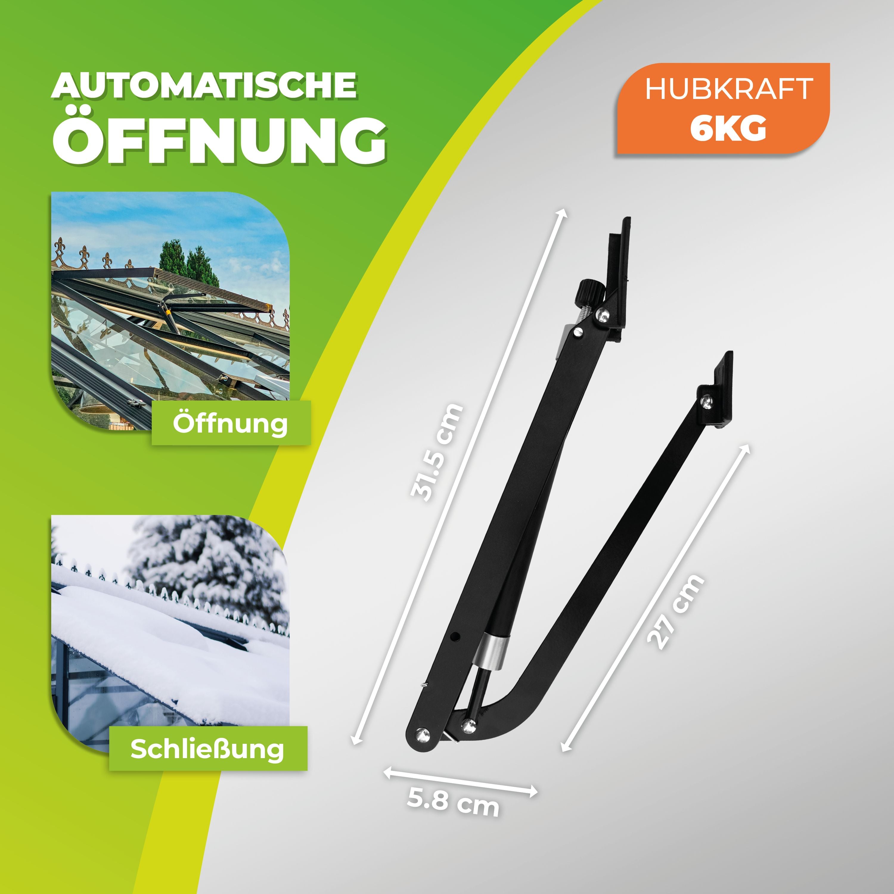 BioGreen Fensterheber für Gewächshäuser MAße