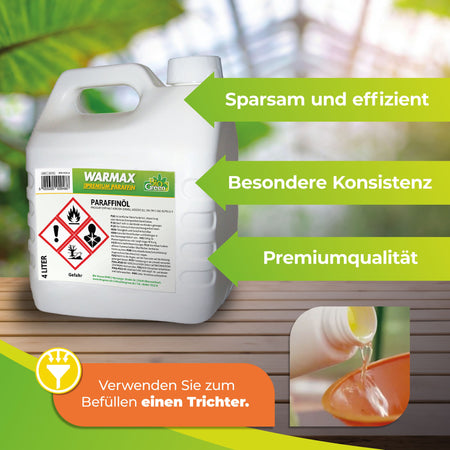 BioGreen Paraffin-Öl Warmax Premium weitere Features