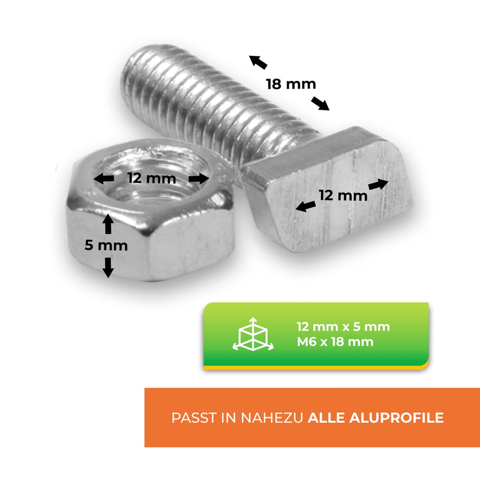 Bio Green Hammerkopfschraube mit Mutter für Gewächshaus - M6x18 - Maße