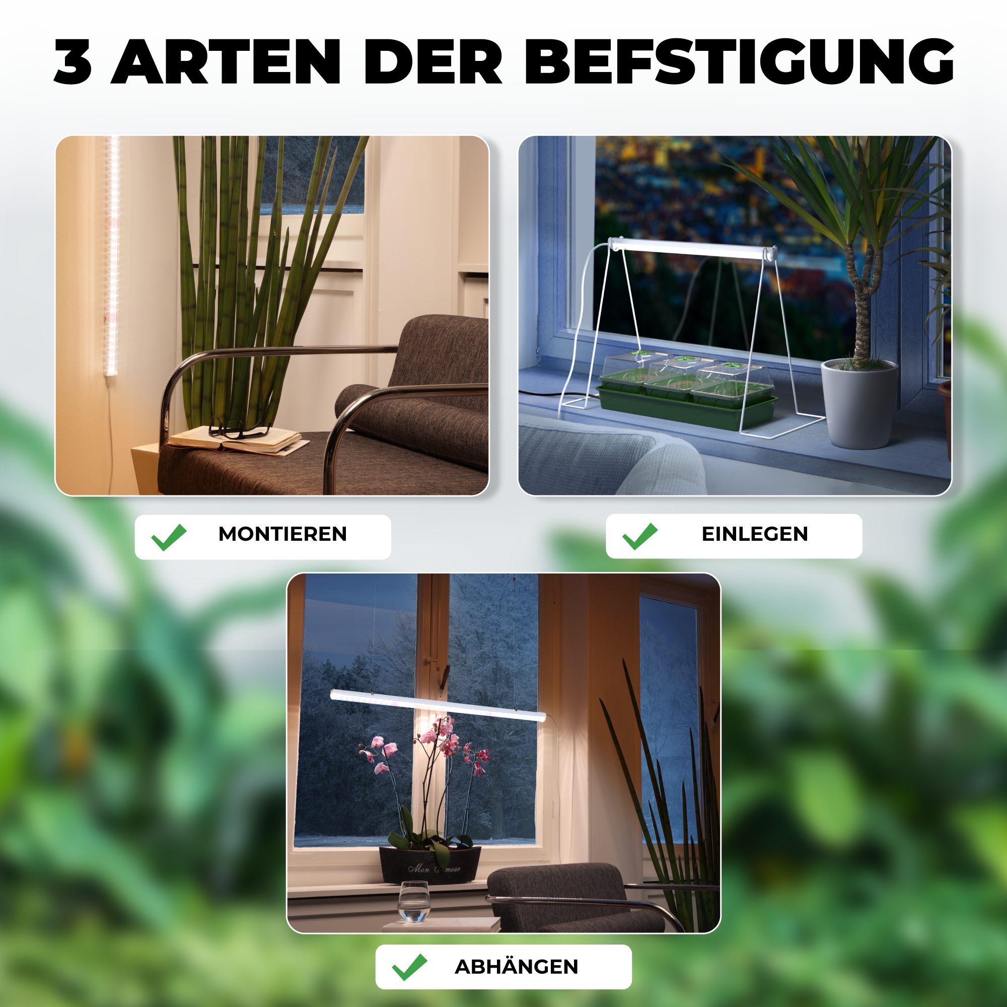 Bio Green LED-Lichtleiste für Pflanzen Florabooster 200 Befestigungsarten