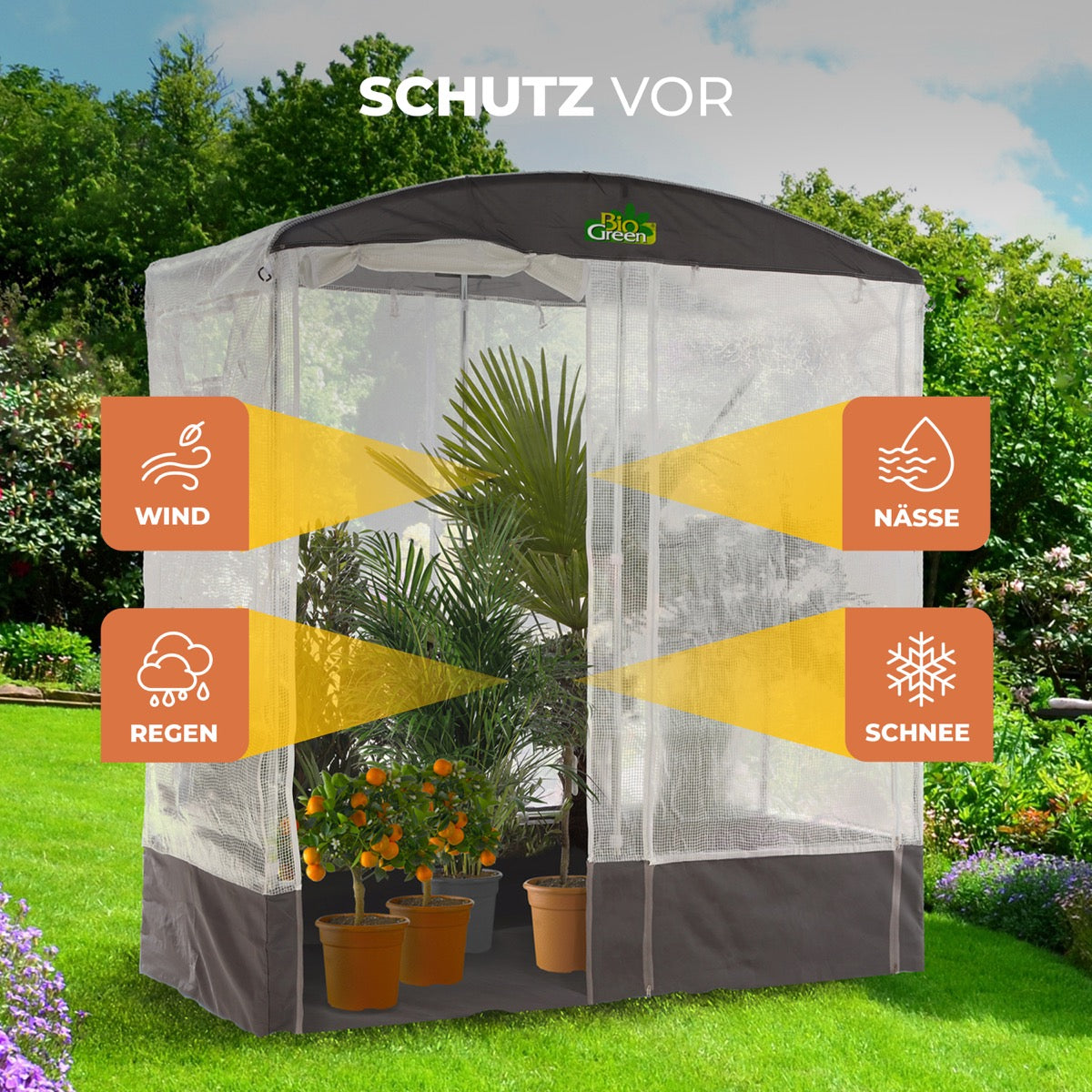 Bio Green Überwinterungszelt für Pflanzen Patioflora 200 für Schutz vor Regen, Schnee, Nässe und Wind