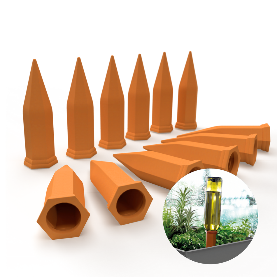 Topfpflanzenbewässerung „Hydro Wine“ 12 Stk. Tonkegel für Wein- & PET-Flaschen