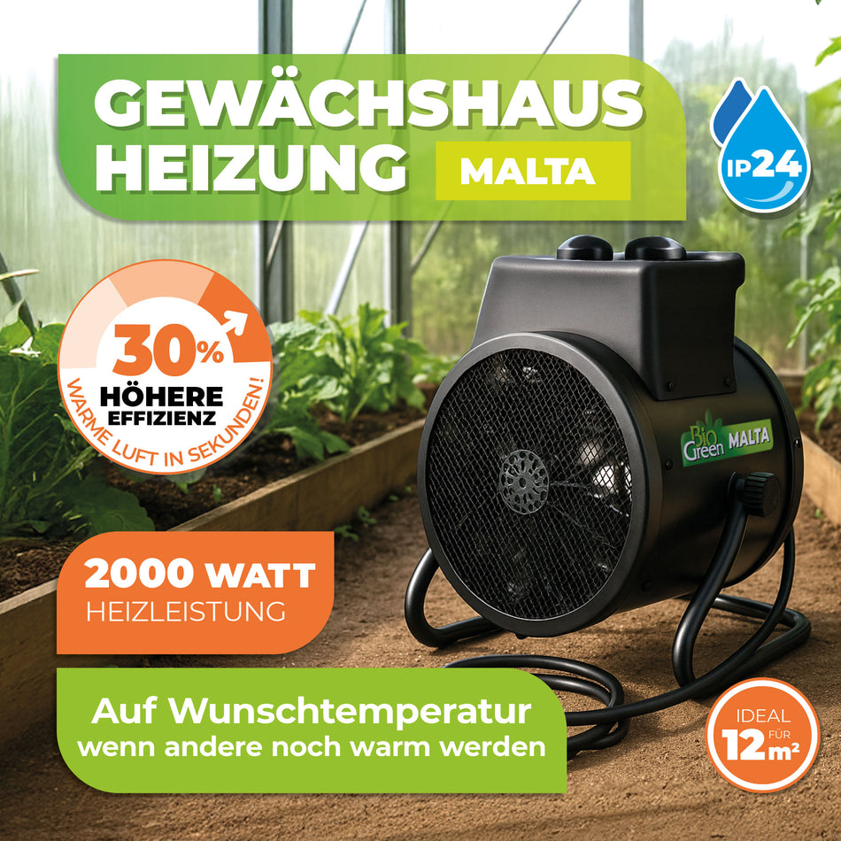Gewächshausheizung MALTA – mit manuellem Thermostat 2000 W