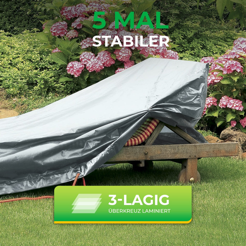 Rainexo Abdeckhaube für Gartenliege aus 3-lagiger über Kreuz laminierter Folie - silbergrau