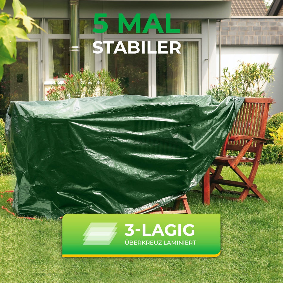 Rainexo Gartentisch-Schutzhülle aus 3-lagiger über Kreuz laminierter Folie - grün - oval