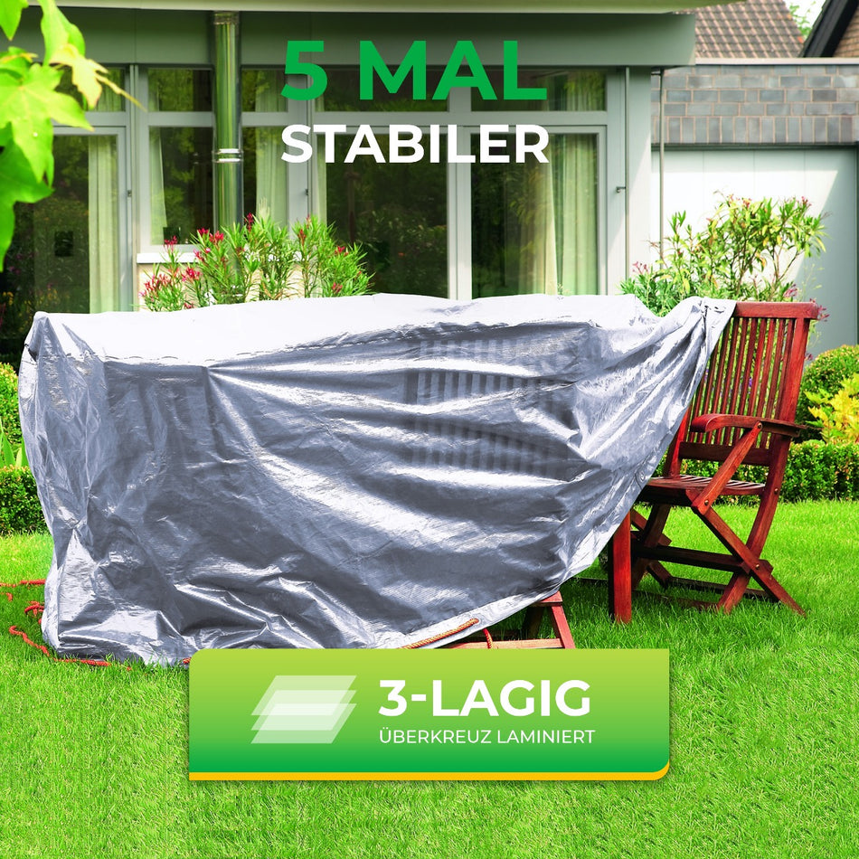 Rainexo Gartentisch-Schutzhülle für runde Tische aus 3-lagiger über Kreuz laminierter Folie - silbergrau