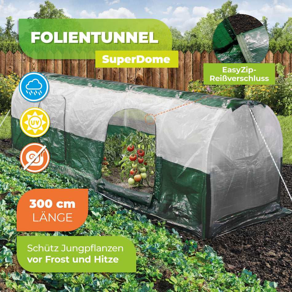 Folientunnel "SuperDome" L 300cm mit extra starke 90g/m² Gewächshausfolie