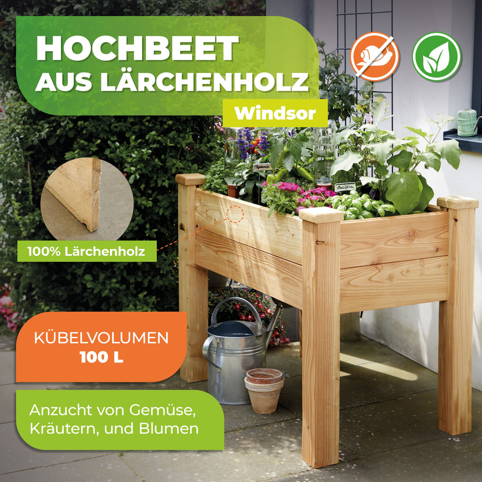 Hochbeet Windsor aus Lärchenholz für Balkon L 100 x B 60 x H 75 cm