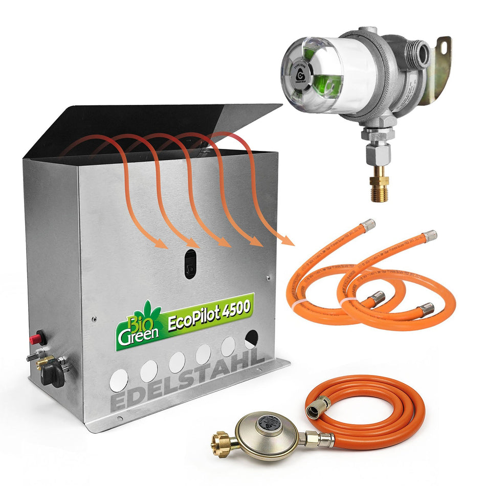 Gas - Gewächshausheizung "EcoPilot 4500" mit Zwei - Flaschen - Anlage "Multimatic" - BioGreen GmbH