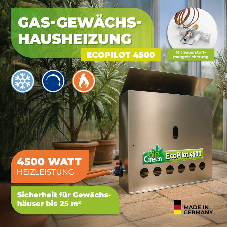 Gasgewächshausheizung "EcoPilot" und Frostwächter mit 4500 Watt - BioGreen GmbH