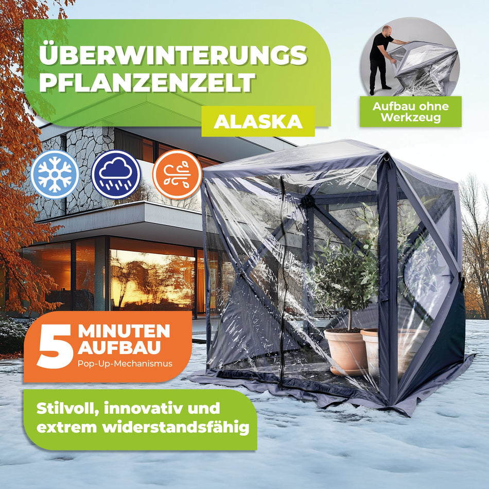 PREMIUM Überwinterungszelt ALASKA L mit Isolierboden, Gewächshausheizung und Digital - Thermostat - BioGreen GmbH