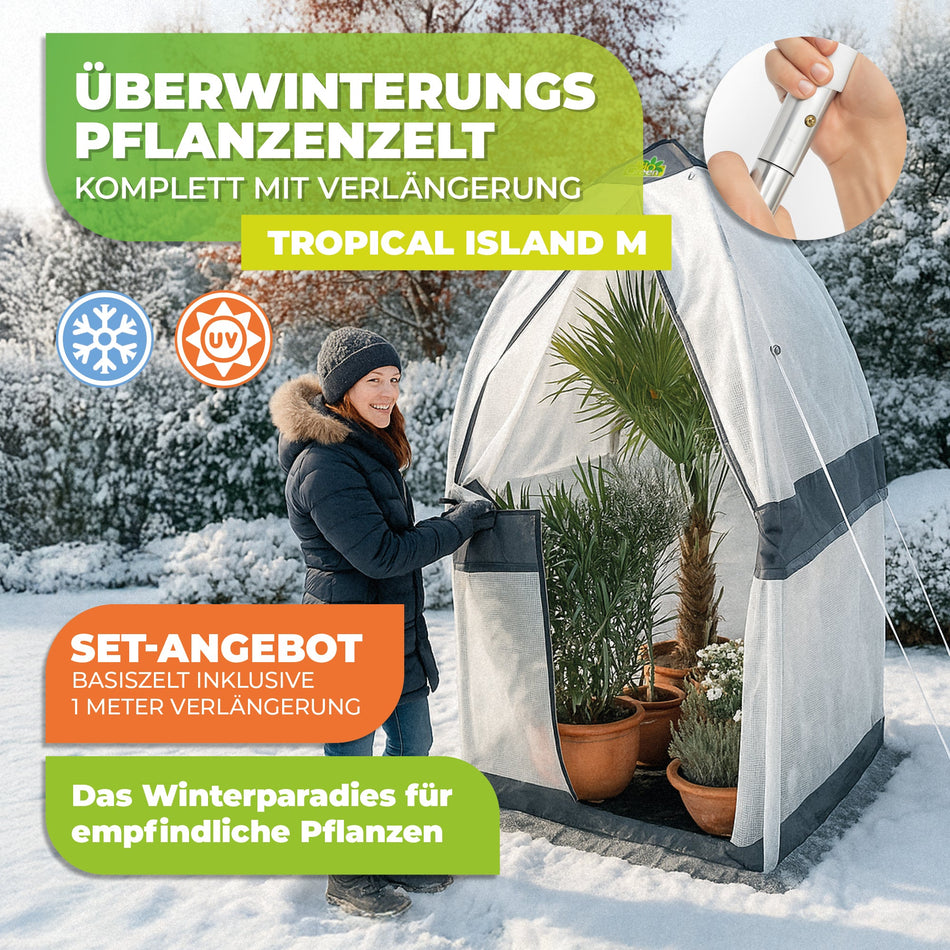 Überwinterungszelt "Tropical Island M" mit Verlängerung L 130 x B 130 x H 250 cm - BioGreen GmbH