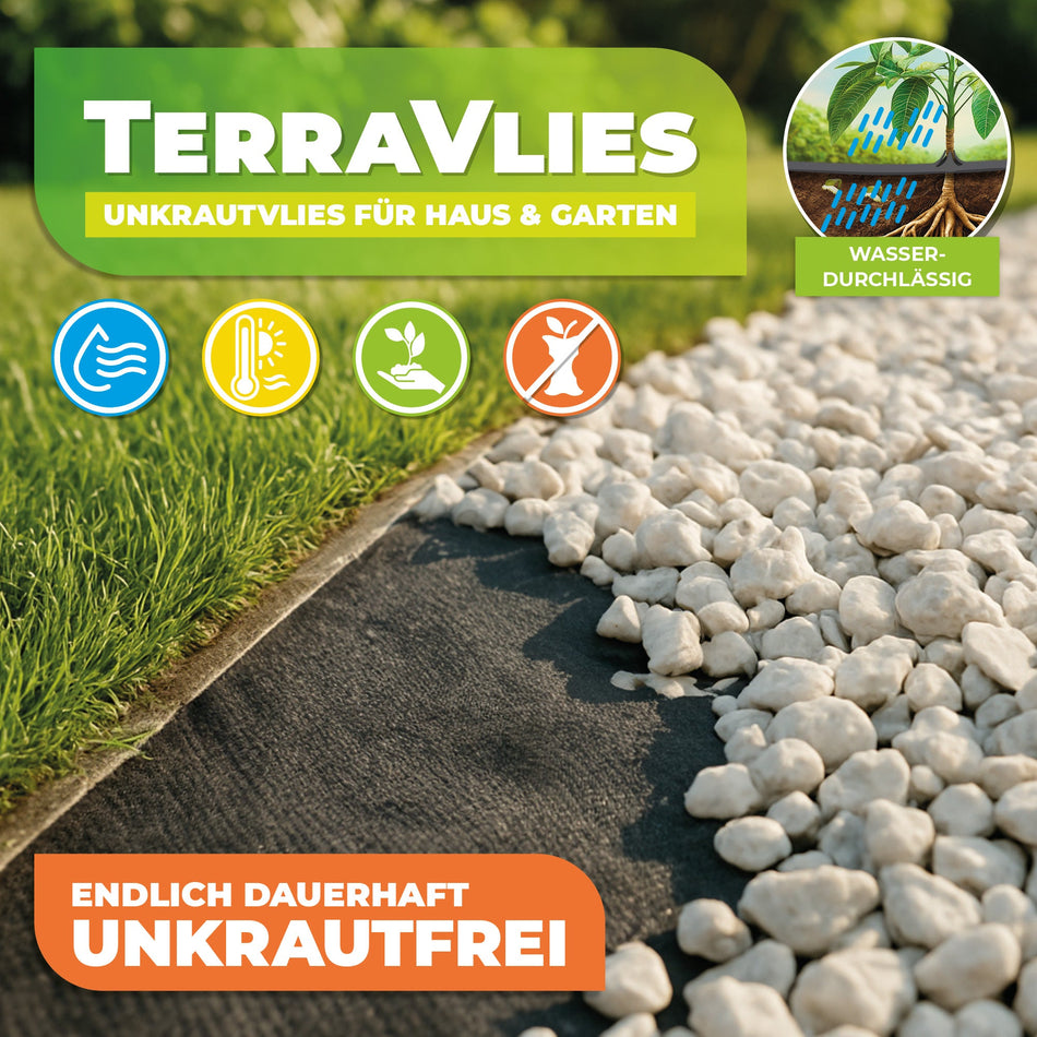 Unkraut-Mulchvlies TERRAVLIES Plus 70 g/m² in Schwarz, UV-Stabil, Wasserdurchlässig