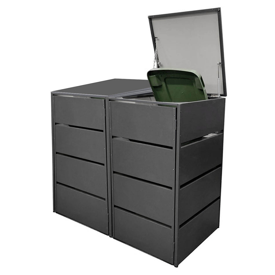 Mülltonnenbox 2er aus Metall, Hochwertig & Rostfrei, Anthrazit, Grifflos 120 - 240 L