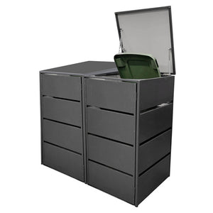 Coffret poubelle lot de 2 en métal, de haute qualité et inoxydable, anthracite, sans poignée 120 - 240 L