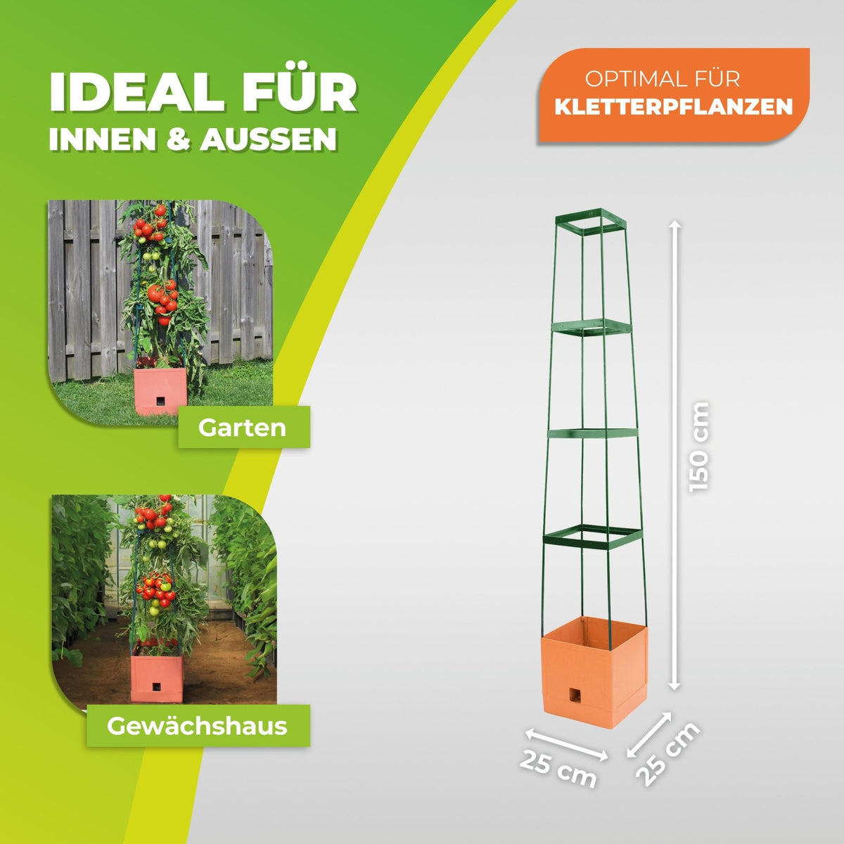 3er - Set Pflanzenturm MaxiTom, 150 cm, Farbe: terracotta - BioGreen GmbH