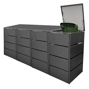 Coffret poubelle à roulettes, lot de 4, en métal, de haute qualité et inoxydable, anthracite, sans poignée 120 - 240 L