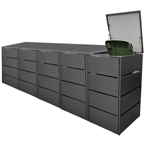 Mülltonnenbox 5er aus Metall, Hochwertig & Rostfrei, Anthrazit, Grifflos 120 - 240 L