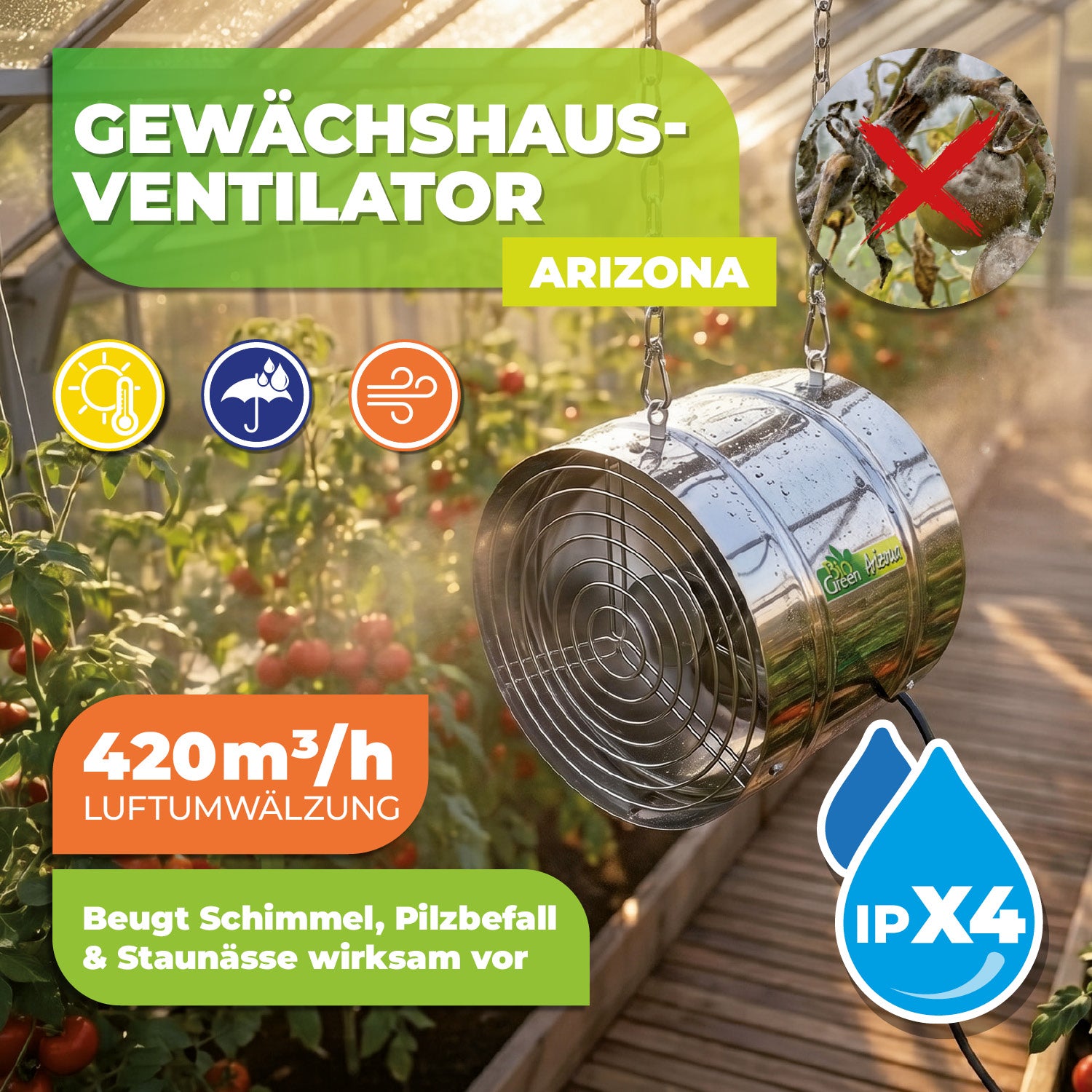 Ventilateur Arizona avec tuyau à économie d'énergie, 460 m³/h, 230 V