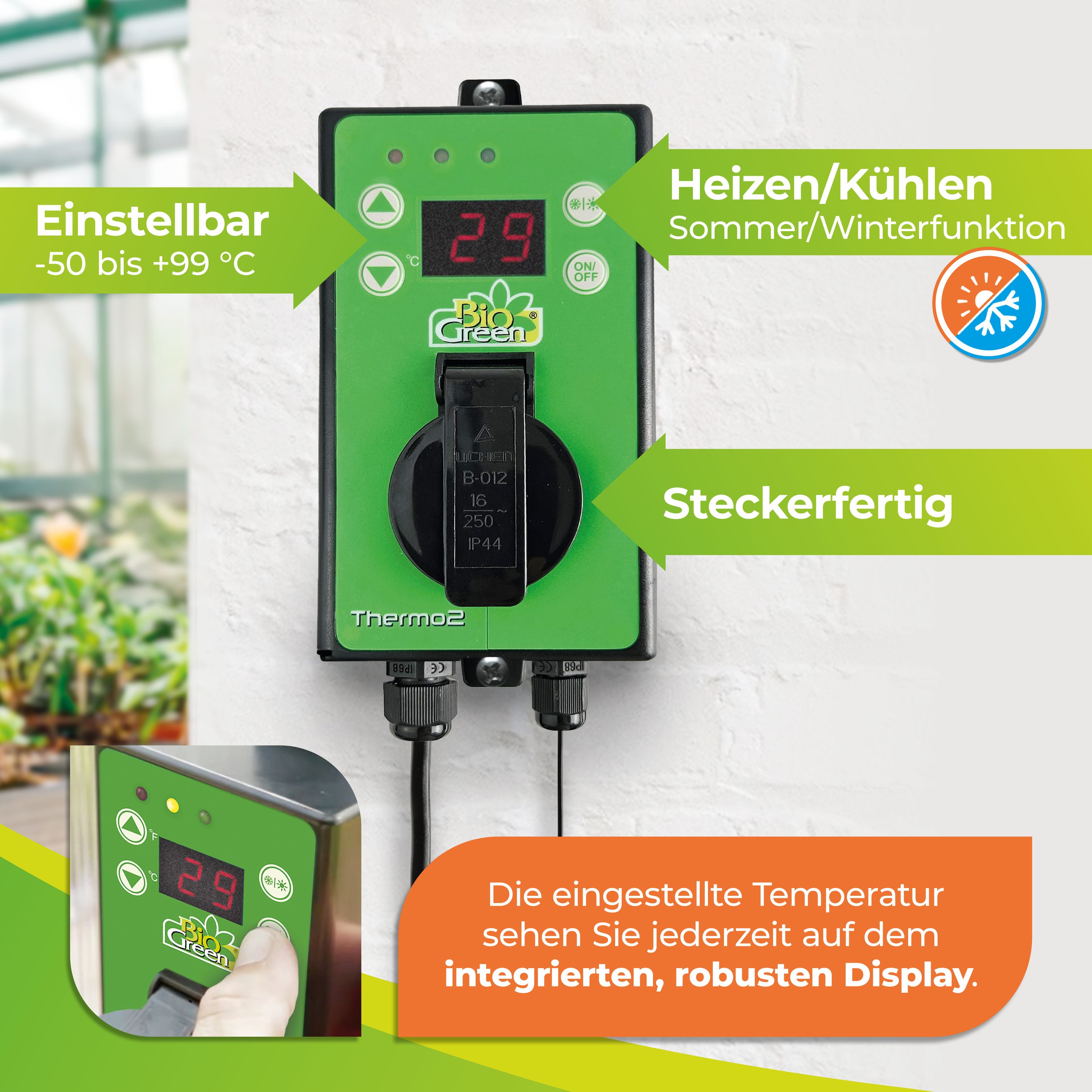 Gewächshausheizung MALTA – mit digitalem Thermostat 2000 W