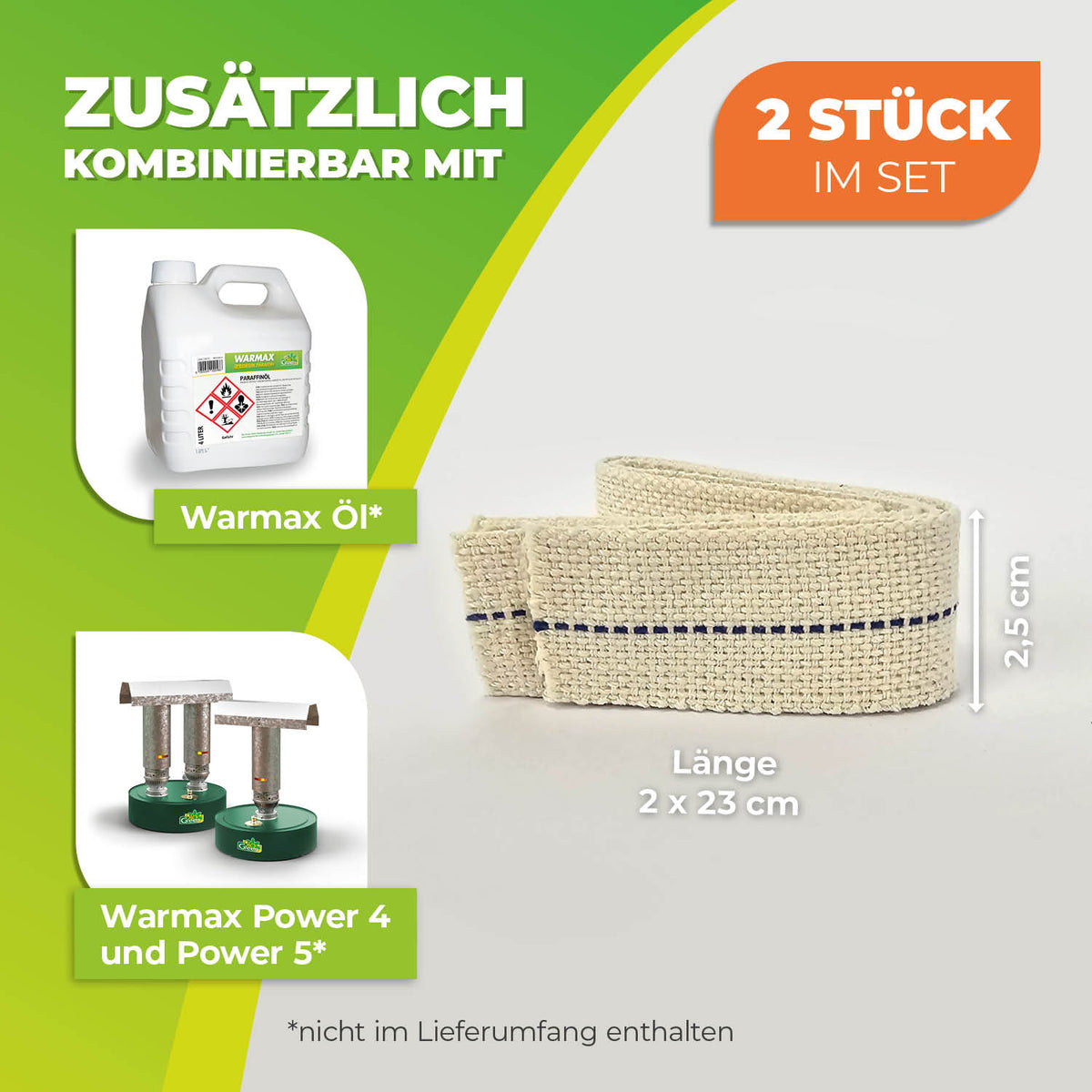 BioGreen Ersatzdocht für Paraffin-Gewächshausheizungen Warmax Power 4 und Warmax Power 5 Abmessungen und Zubehör