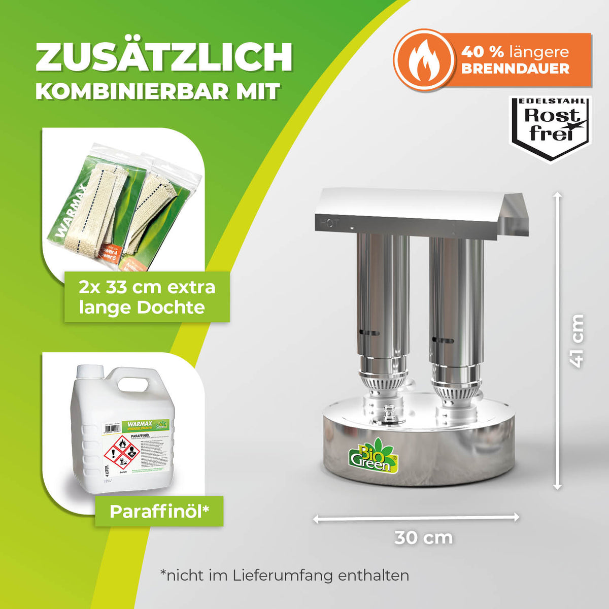 BioGreen Paraffin-Gewächshausheizung aus Edelstahl Warmax Power 5 Zubehör