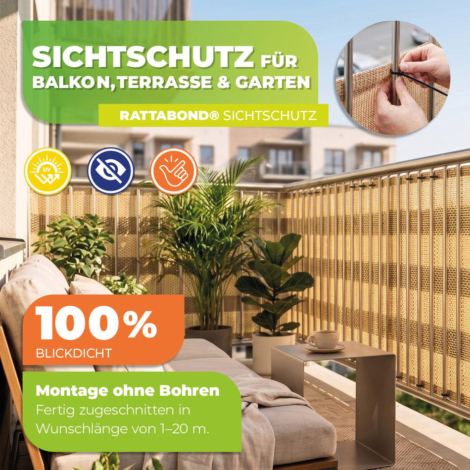 RATTABOND brise-vue pour balcon couleur paille - extra durable, opaque et résistant aux UV