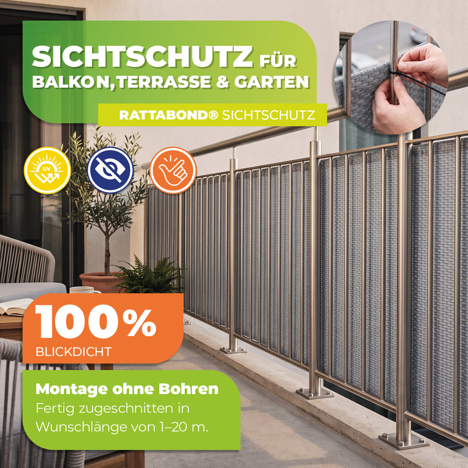 Brise-vue pour balcon RATTABOND gris clair - extra durable, opaque et résistant aux UV