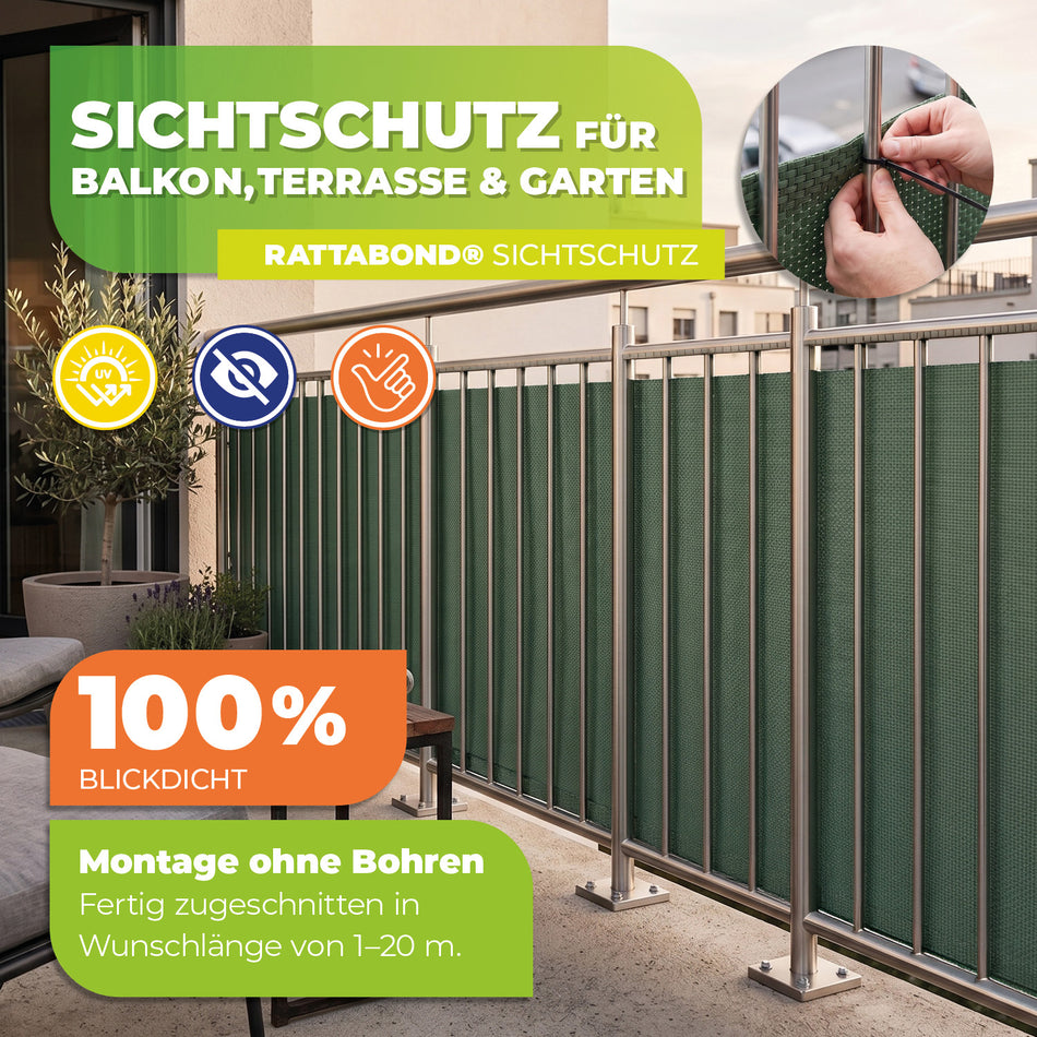 Brise-vue pour balcon RATTABOND vert - extra durable, opaque et résistant aux UV