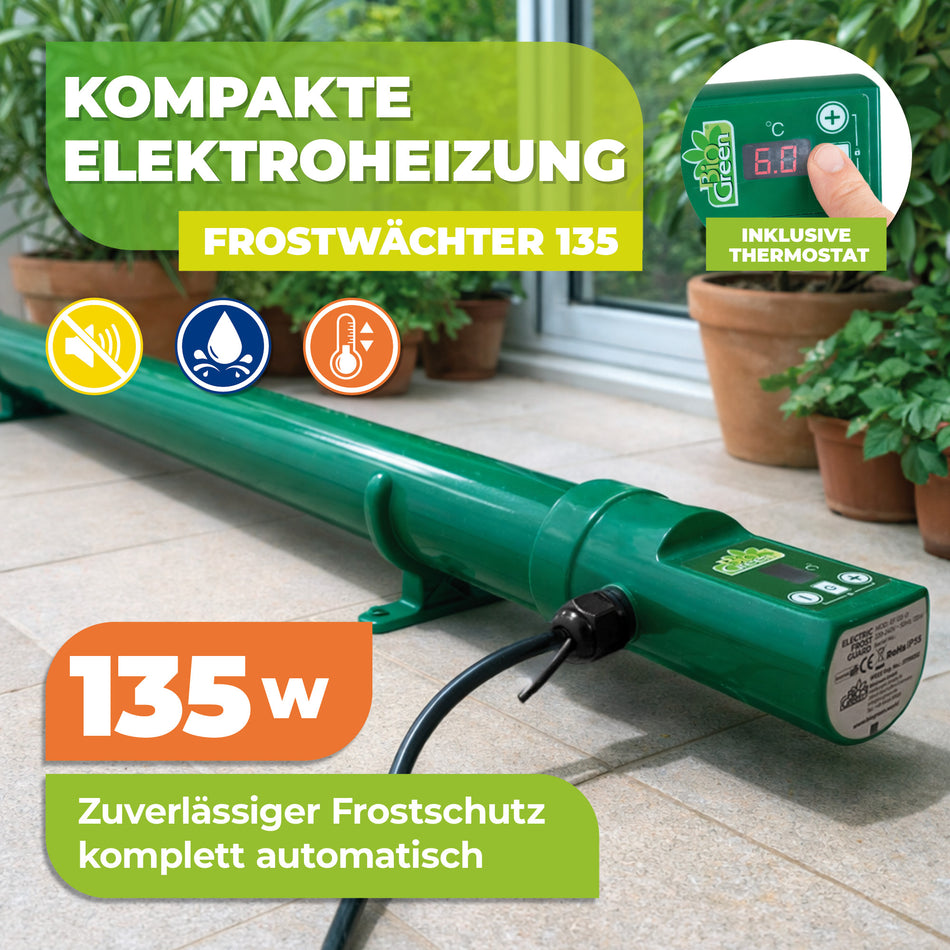 Elektrogewächshausheizung Kompakter Frostwächter mit 135 Watt inkl. Digitalthermostat