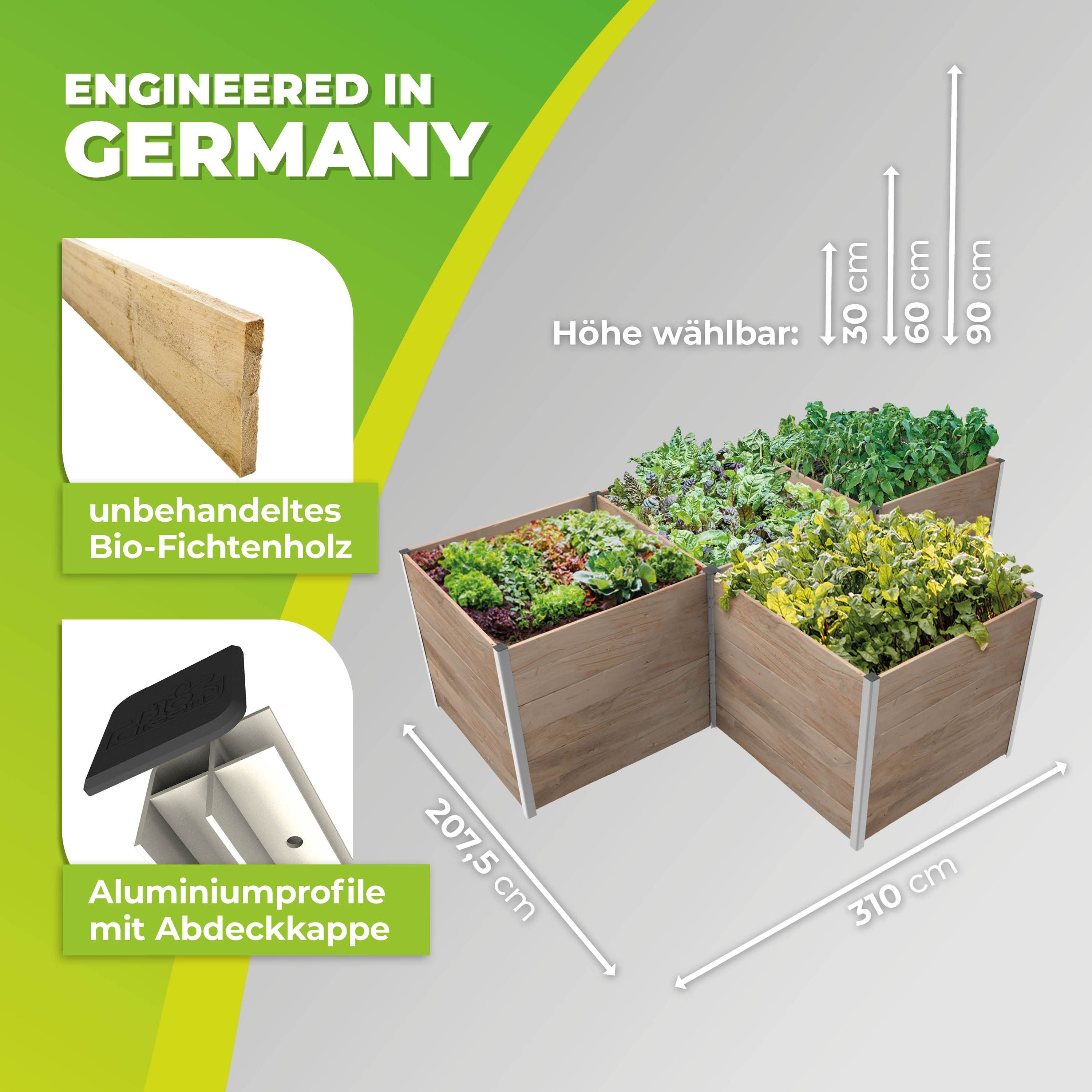 4m² Hochbeet ErnteMAXX in T-Form erhältlich in 4 Höhen