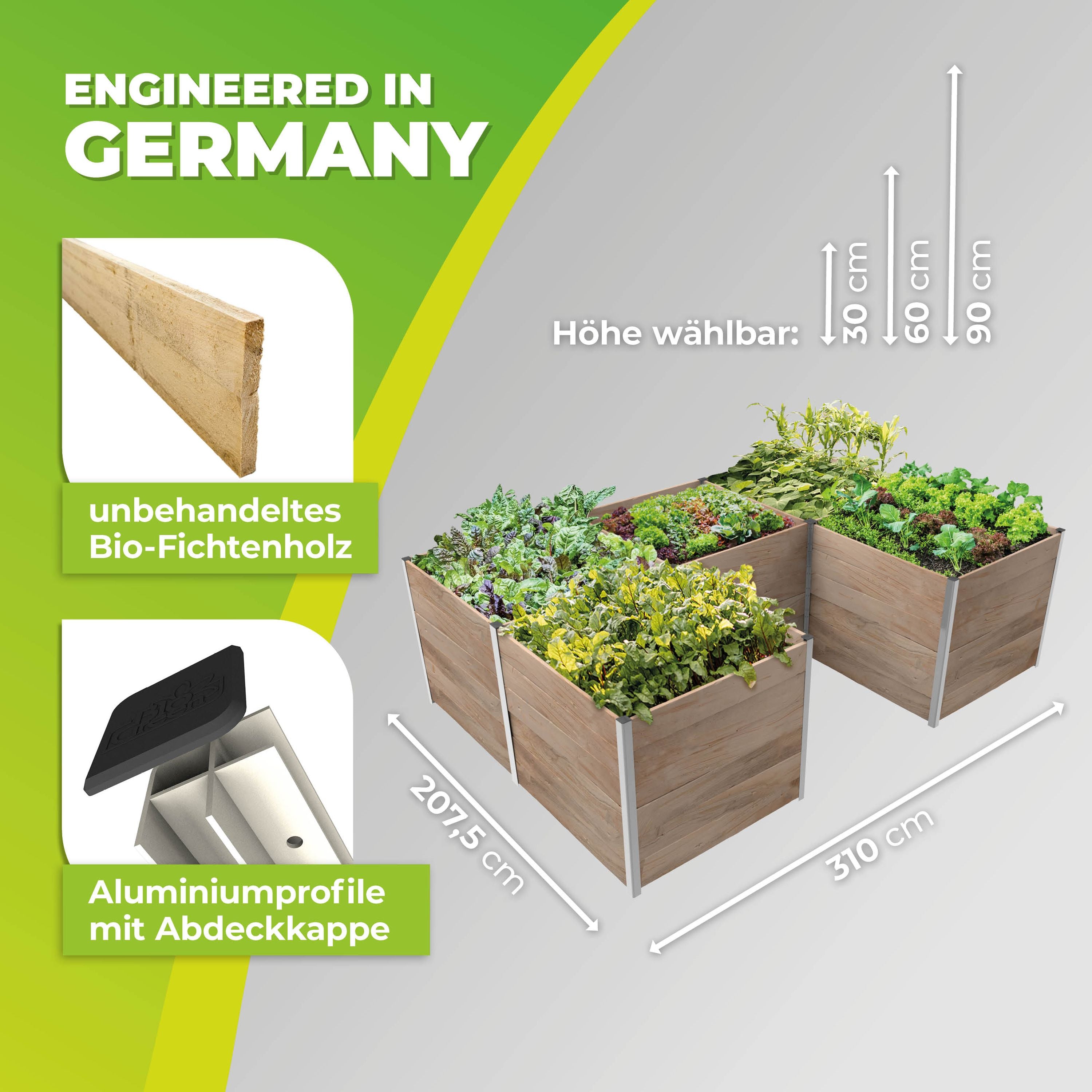 Lits surélevés de 5 m² à partir de bois en bois en 4 tailles disponibles en 4 tailles