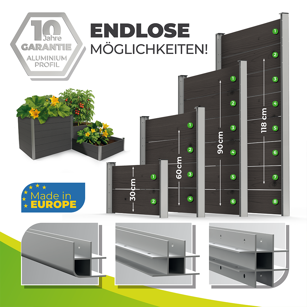 4-Modul Hochbeet ErnteMAXX 75 im Quadrat aus WPC – in 3 Höhen verfügbar