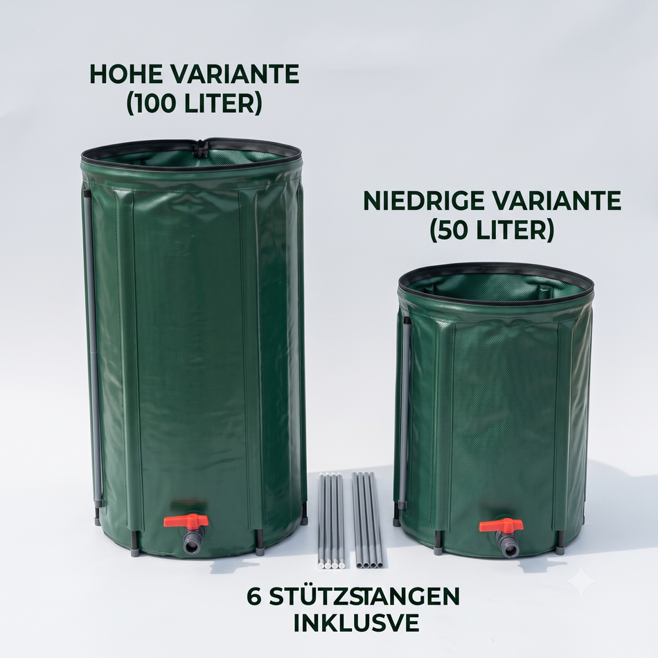 Regentonne faltbar 100 L oder 50 L mit Wasserhahn & Ventilen
