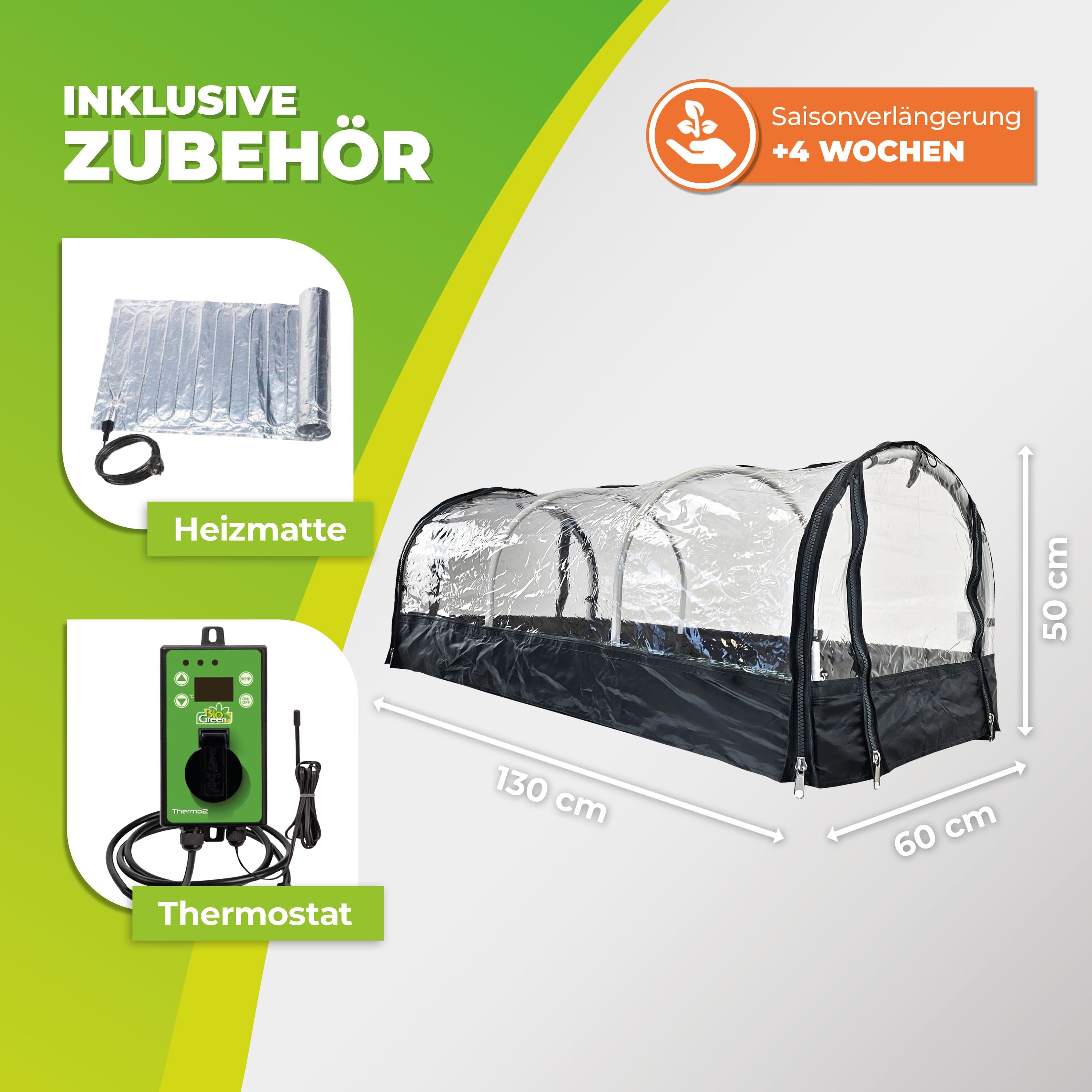 BioGreen Anzuchtstation XXL Jumbo mit Heizmatte und Thermostat im Set Abmessungen