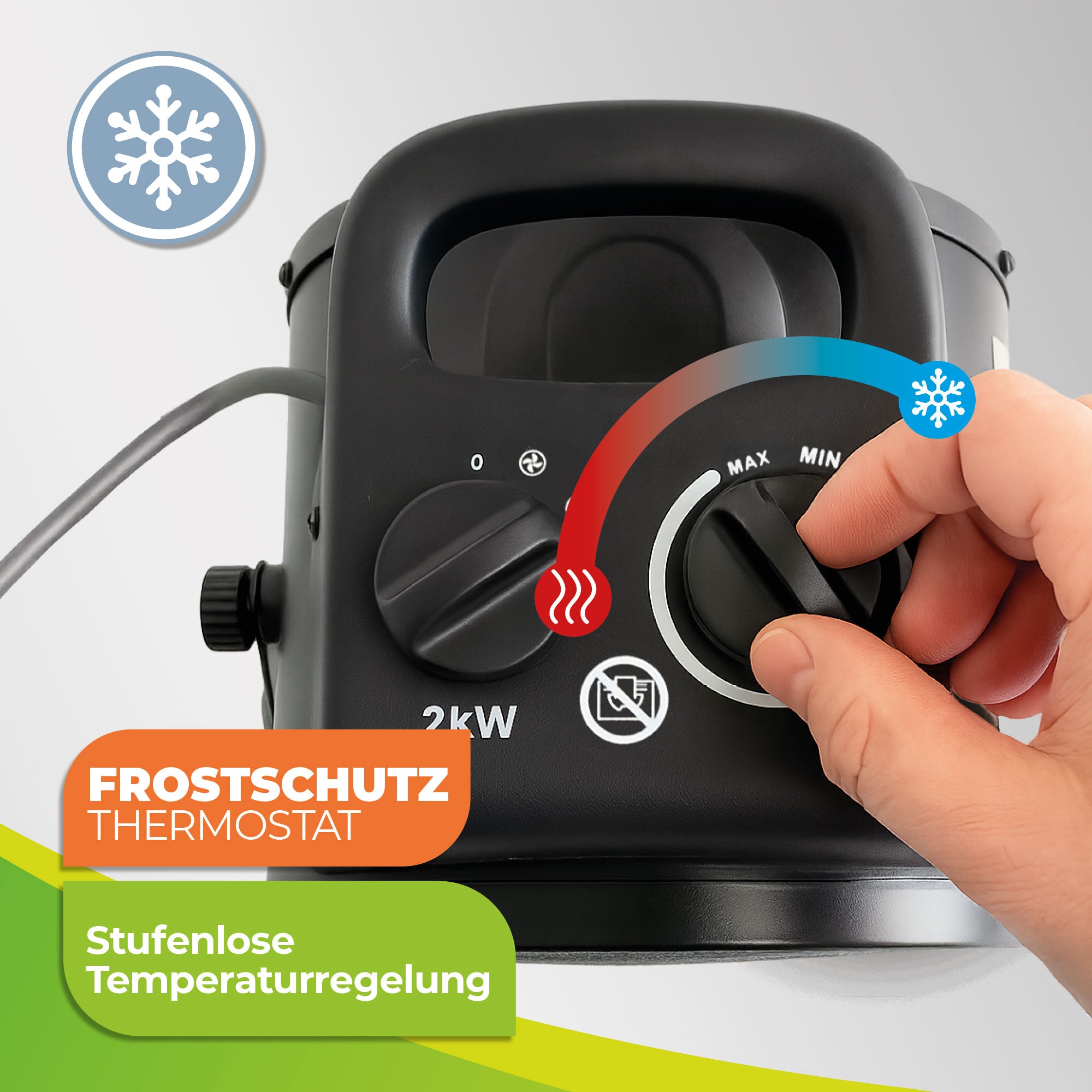Gewächshausheizung MALTA – mit manuellem Thermostat 2000 W