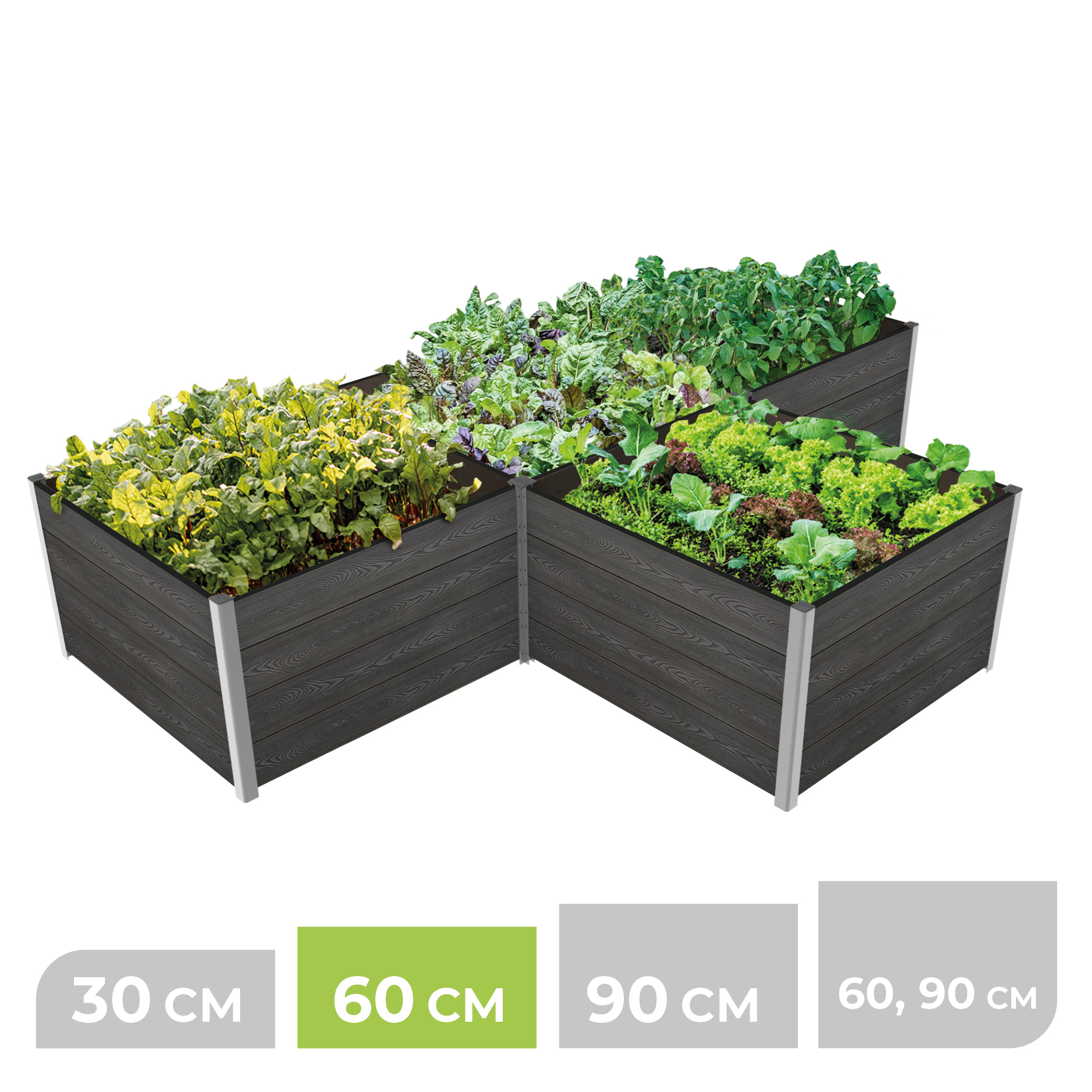4-Modul Hochbeet ErnteMAXX 75 in T-Form aus WPC – in 4 Höhen verfügbar