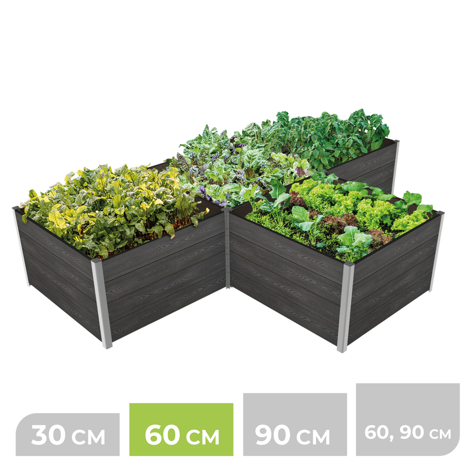 4-Modul Hochbeet ErnteMAXX 75 in T-Form aus WPC – in 4 Höhen verfügbar