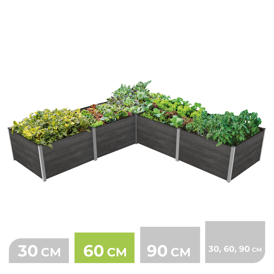 5-Modul Hochbeet ErnteMAXX 75 als Ecke (groß) aus WPC – in 4 Höhen verfügbar