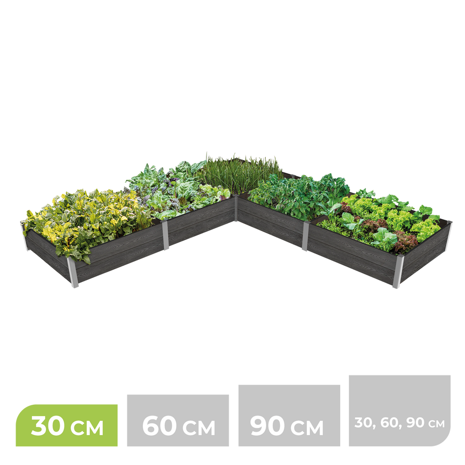 5-Modul Hochbeet ErnteMAXX 75 als Ecke (groß) aus WPC – in 4 Höhen verfügbar