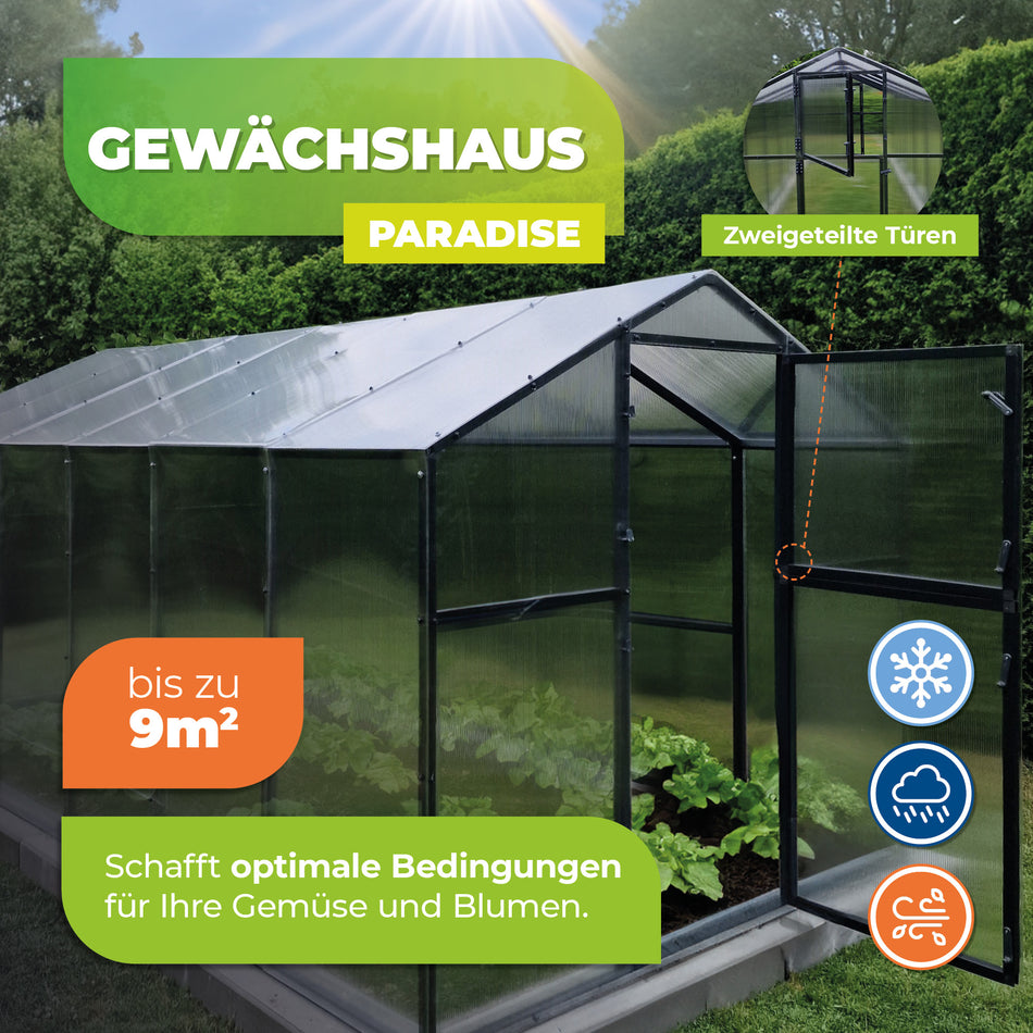 Gewächshaus "Paradies" mit Aluminium Rahmengestell in 3 Größen erhältlich