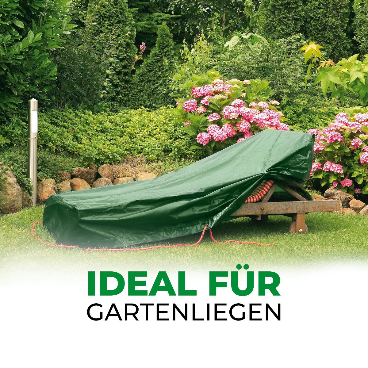 Rainexo Abdeckhaube für Gartenliege - grün - Milieubild