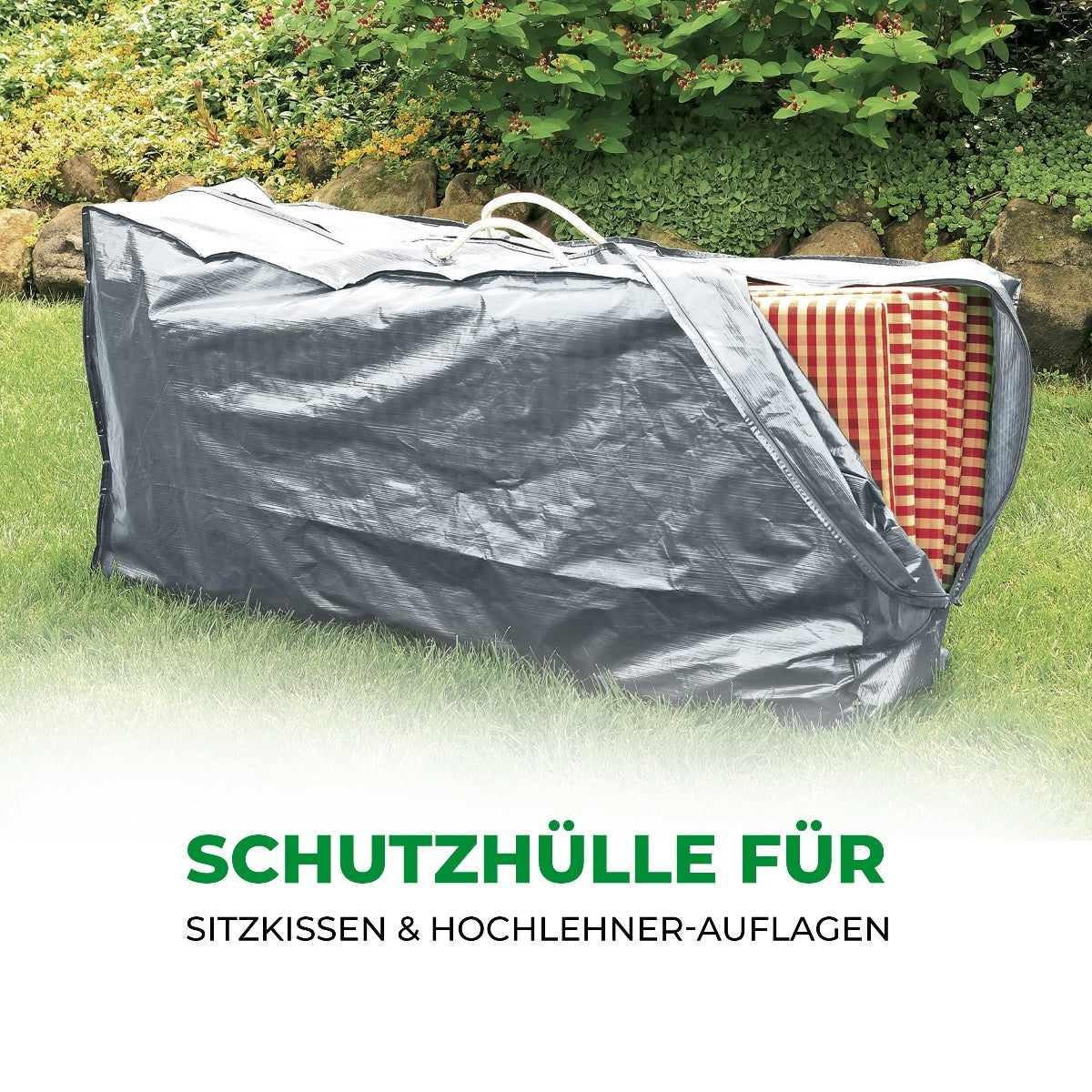 Rainexo Aufbewahrungshülle für Sitzkissen und Hochlehner-Auflagen - silbergrau - Milieubild
