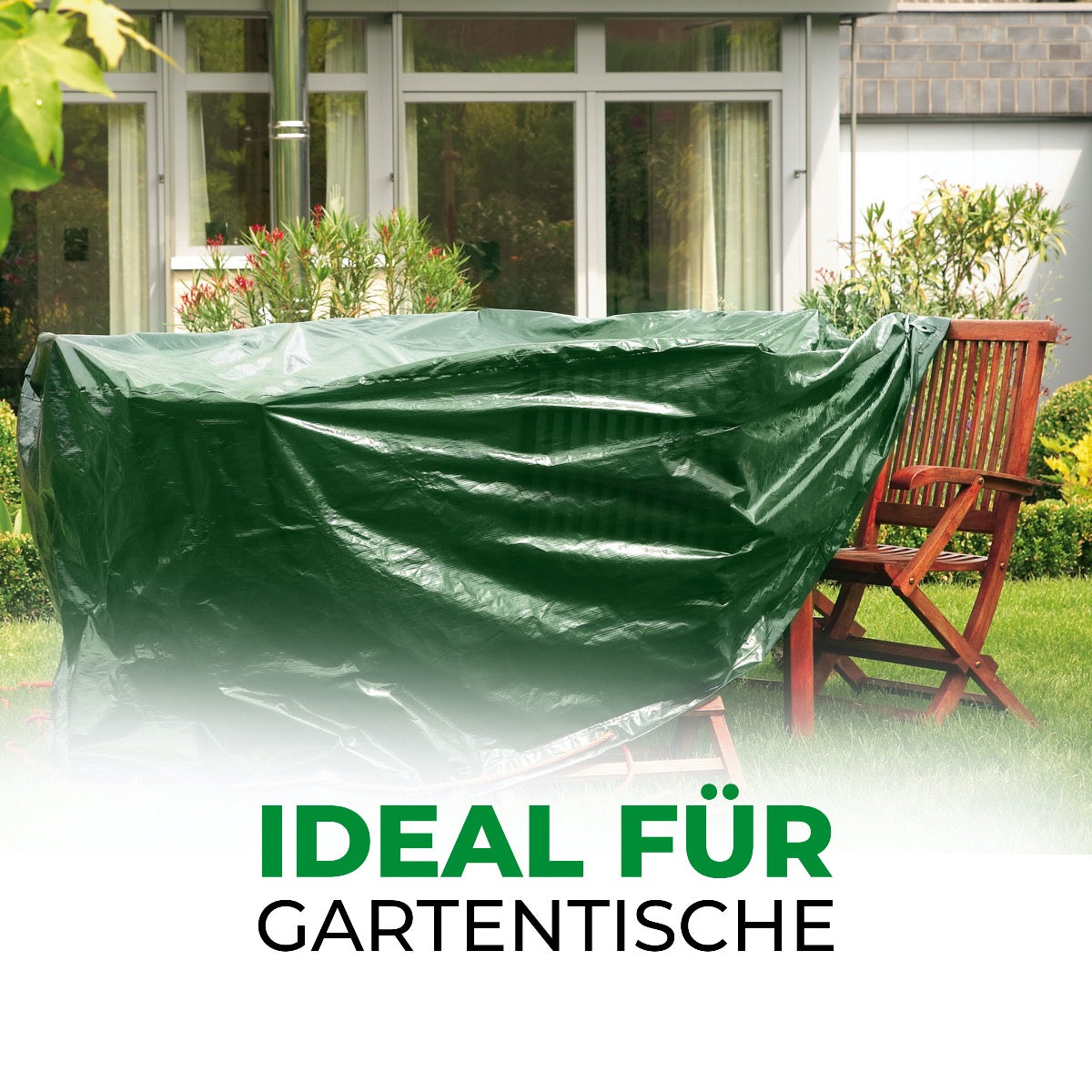 Rainexo Gartentisch-Schutzhülle - grün - oval - Milieubild