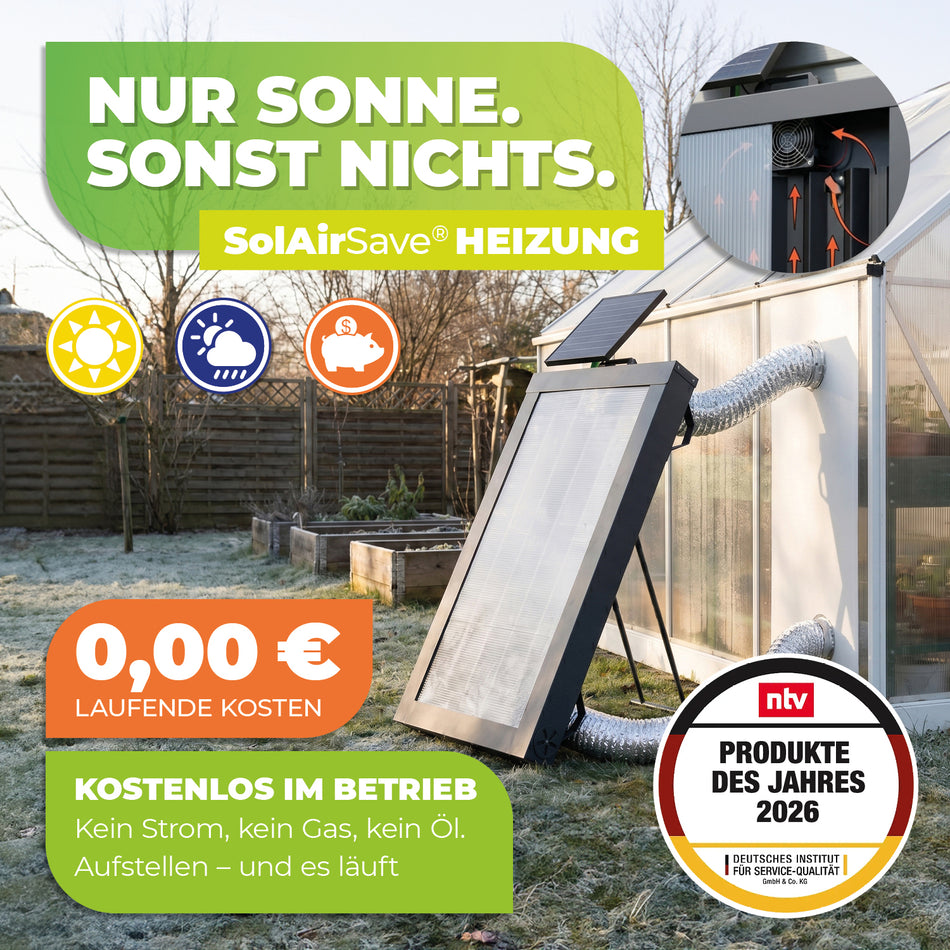 Chauffage de serre Solar SolAirSave – chauffage à l'énergie solaire sans frais d'électricité