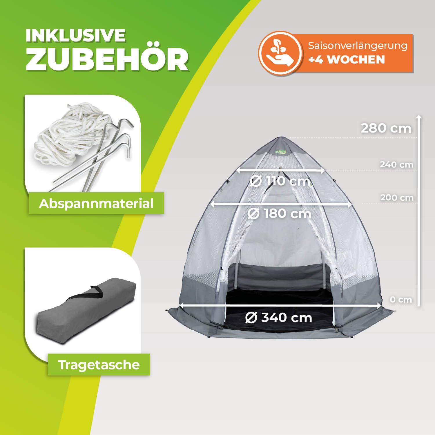 Bio Green Überwinterungszelt / Foliengewächshaus Tropical Island XL - Maße