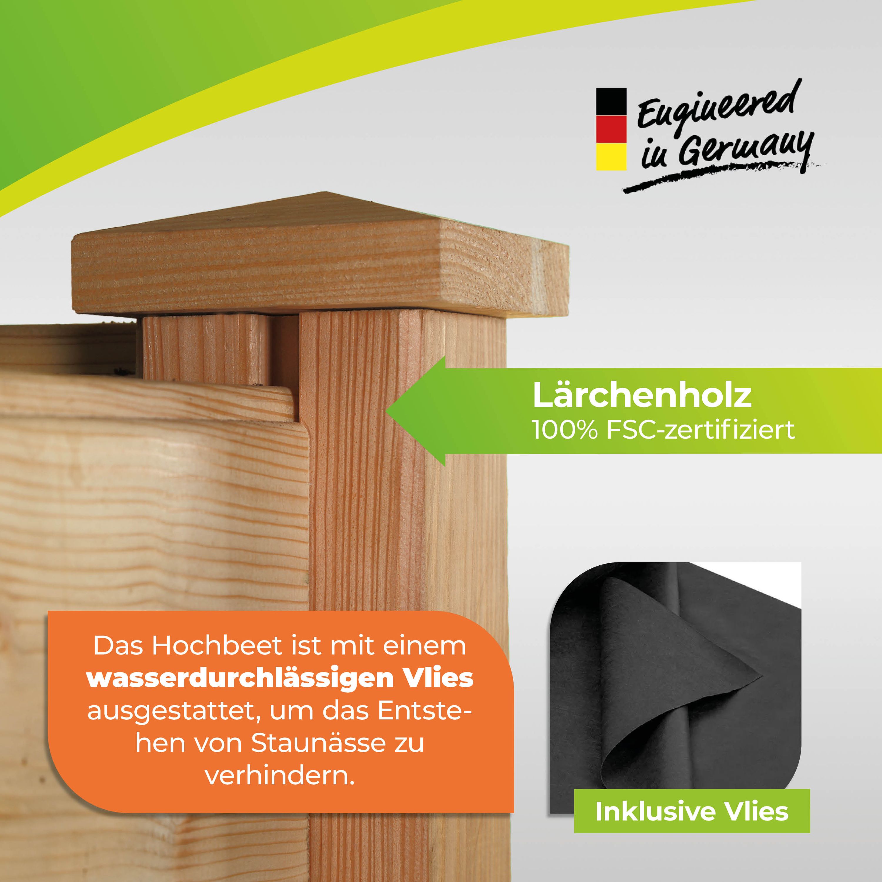 Hochbet Windsor en bois de mélèze pour balcon L 100 x W 60 x H 75 cm