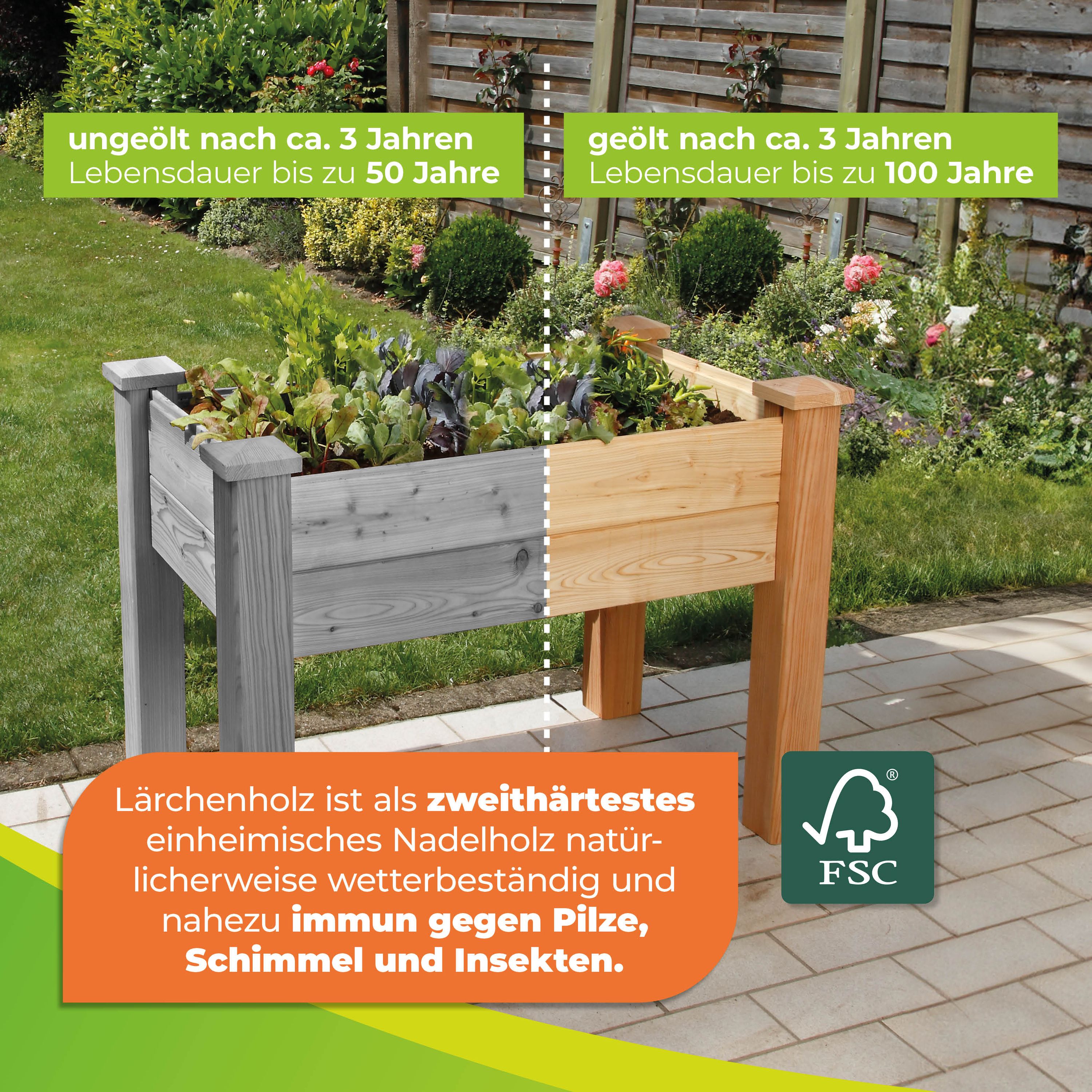 Hochbet Windsor en bois de mélèze pour balcon L 100 x W 60 x H 75 cm
