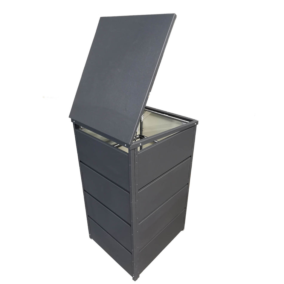 Mülltonnenbox 1er aus Metall, Hochwertig & Rostfrei, Anthrazit, Grifflos 120 - 240 L