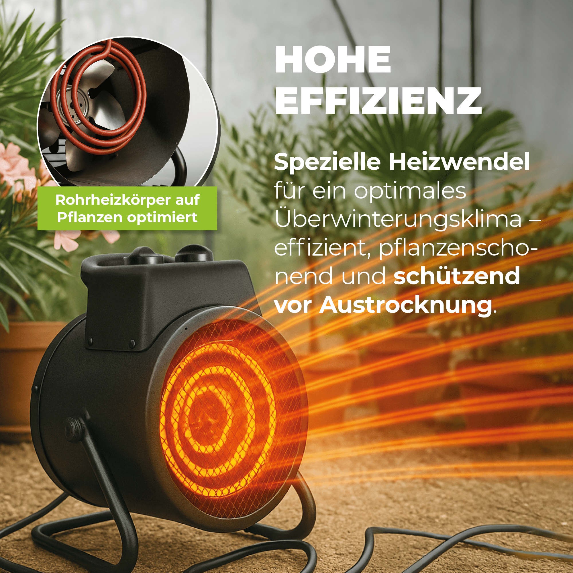 Gewächshausheizung MALTA – mit digitalem Thermostat 2000 W - BioGreen GmbH